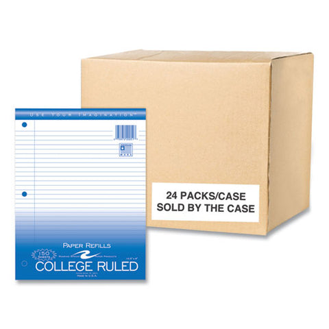 Loose Leaf Paper, 8 X 10.5, 3-hole Punched, College Rule, White, 150 Sheets/pack, 24 Packs/carton