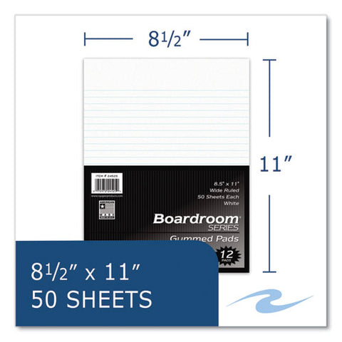 Boardroom Gummed Pad, Wide Rule, 50 White 8.5 X 11 Sheets, 72/carton