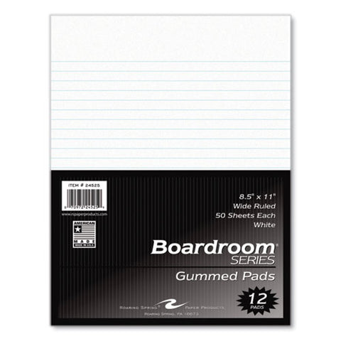 Boardroom Gummed Pad, Wide Rule, 50 White 8.5 X 11 Sheets, 72/carton