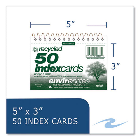 Environotes Wirebound Recycled Index Cards, Narrow Rule, 3 X 5, White, 50 Cards, 24/carton