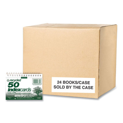 Environotes Wirebound Recycled Index Cards, Narrow Rule, 3 X 5, White, 50 Cards, 24/carton