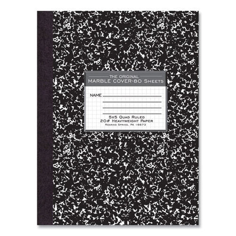 Hardcover Composition Book, Quadrille 5 Sq/in Rule, Black Marble Cover, (80) 10.25 X 7.88 Sheets, 24/carton