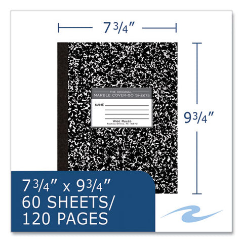 Flexible Cover Composition Notebook, Wide/legal Rule, Black Marble Cover, (60) 10 X 8 Sheets, 72/carton