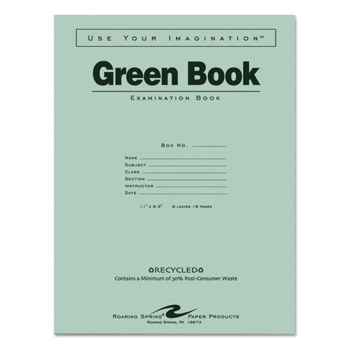 Green Books Exam Books, Wide/legal Rule, Green Cover, (8) 11 X 8.5 Sheets