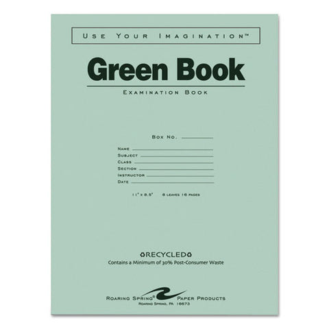 Green Books Exam Books, Wide/legal Rule, Green Cover, (8) 11 X 8.5 Sheets