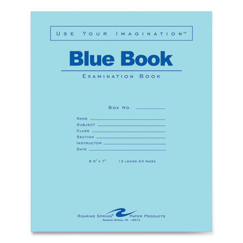 Examination Blue Book, Wide/legal Rule, Blue Cover, (12) 8.5 X 7 Sheets