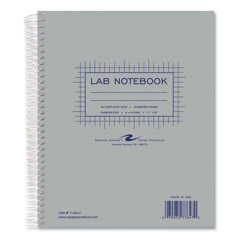 Lab And Science Carbonless Notebook, Quad Rule (4 Sq/in), Gray Cover, (100) 11 X 9 Sheets, 12/carton