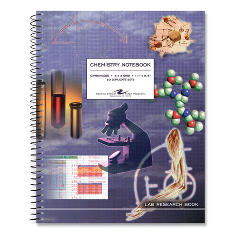 Lab/science Carbonless Notebook, Quad Rule (4 Sq/in), Multicolor Cover, (100) 11x8.5 Sheets, 12/carton