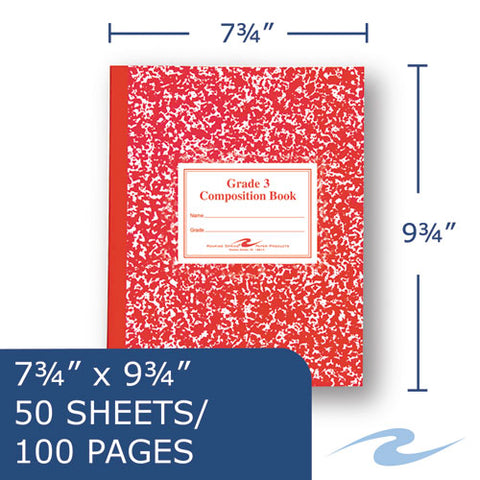 Grade School Ruled Composition Book, Grade 3 Manuscript Format, Red Cover, (50) 9.75 X 7.75 Sheets