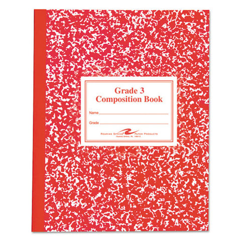 Grade School Ruled Composition Book, Grade 3 Manuscript Format, Red Cover, (50) 9.75 X 7.75 Sheets