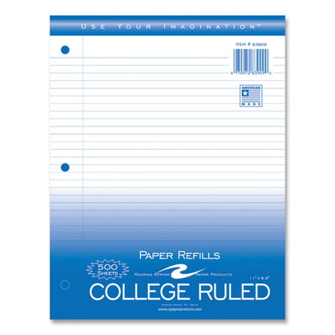 Loose Leaf Paper, 8.5 X 11, 3-hole Punched, College Rule, White, 500 Sheets/pack, 5 Packs/carton