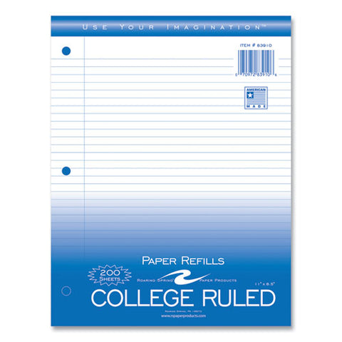 Loose Leaf Paper, 8.5 X 11, 3-hole Punched, College Rule, White, 200 Sheets/pack, 24 Packs/carton