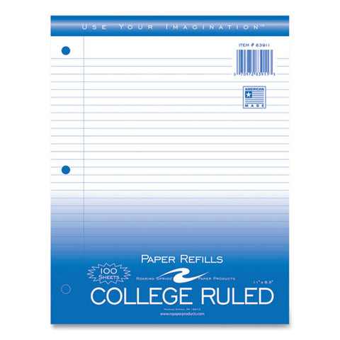 Notebook Filler Paper, 3-hole, 8.5 X 11, College Rule, 100/pack