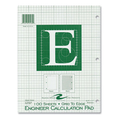 Engineer Pad, (1.25" Margin), Quad Rule (5 Sq/in, 1 Sq/in), 100 Light Green 8.5 X 11 Sheets/pad, 24/carton