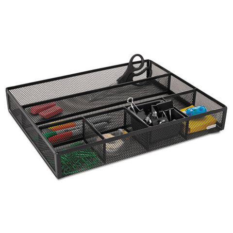 Metal Mesh Deep Desk Drawer Organizer, Six Compartments, 15.25 X 11.88 X 2.5, Black