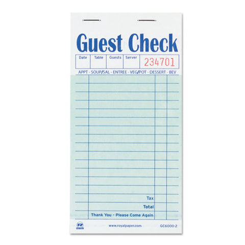 Guest Check Pad, 17 Lines, Two-part Carbon, 3.5 X 6.7, 50 Forms/pad, 50 Pads/carton