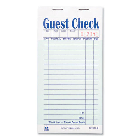 Guest Check Pad, 17 Lines, Two-part Carbonless, 3.6 X 6.7, 50 Forms/pad, 50 Pads/carton