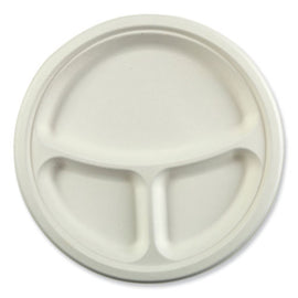 Bagasse Pfas-free Dinnerware, 3-compartment Plate, 10.24" Dia, White, 500/carton