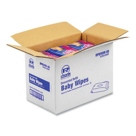 Baby Wipes Refill Pack, 8 X 7, Unscented, White, 80/pack, 12 Packs/carton