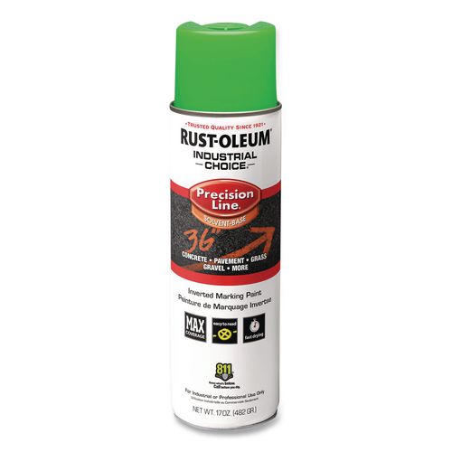 Industrial Choice M1600 System Solvent-based Precision Line Marking Paint, Flat Fluorescent Green, 17 Oz Aerosol Can, 12/ct