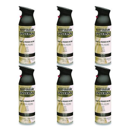 Universal Premium Spray Paint, Gloss Black, 12 Oz Aerosol Can, 6/carton