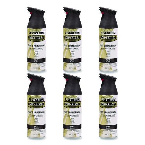 Universal Premium Spray Paint, Flat Black, 12 Oz Aerosol Can, 6/carton
