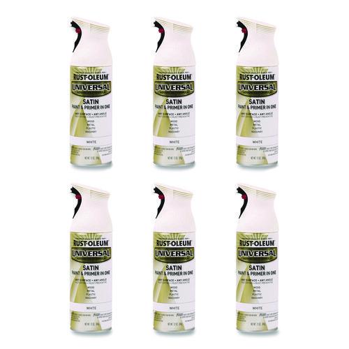 Universal Premium Spray Paint, Satin White, 12 Oz Aerosol Can, 6/carton