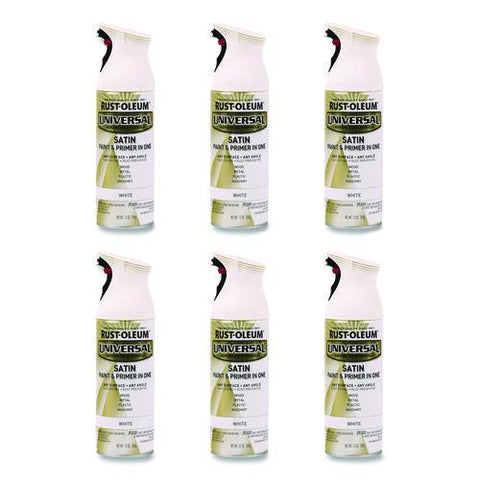 Universal Premium Spray Paint, Satin White, 12 Oz Aerosol Can, 6/carton