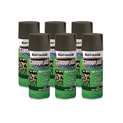 Camouflage Spray Paint, Flat Deep Forest Green, 12 Oz Aerosol Can, 6/carton