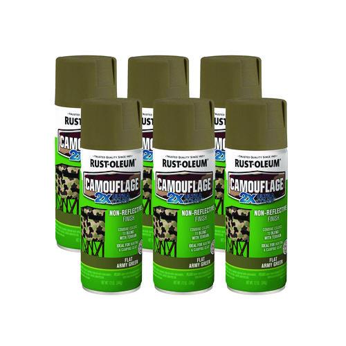 Camouflage Spray Paint, Flat Army Green, 12 Oz Aerosol Can, 6/carton