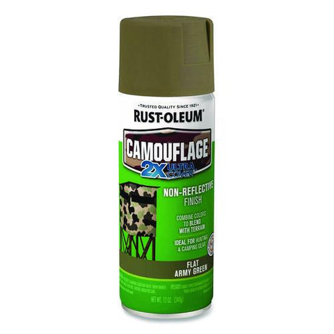 Camouflage Spray Paint, Flat Army Green, 12 Oz Aerosol Can, 6/carton