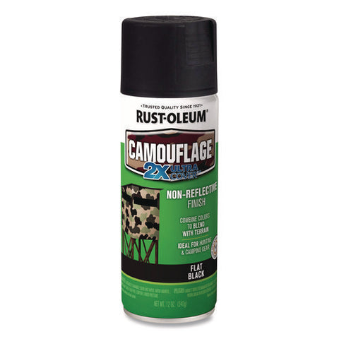 Camouflage Spray Paint, Flat Black, 12 Oz Aerosol Can, 6/carton