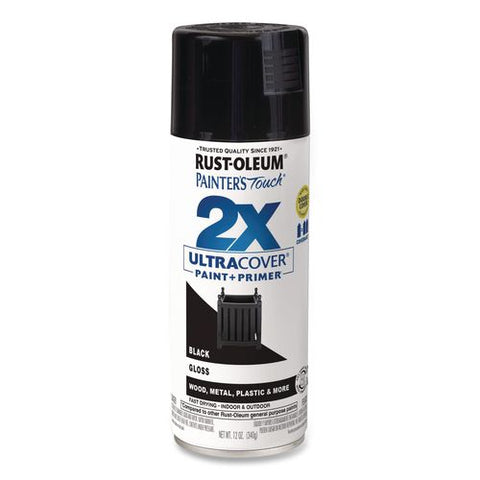 Painter's Touch 2x Ultra Cover Spray Paint, Gloss Black, 12 Oz Aerosol Can, 6/carton
