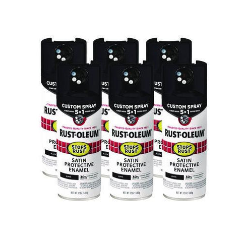 Stops Rust 5-in-1 Spray Paint, Satin Black, 12 Oz Aerosol Can, 6/carton