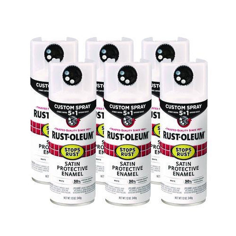 Stops Rust 5-in-1 Spray Paint, Satin White, 12 Oz Aerosol Can, 6/carton