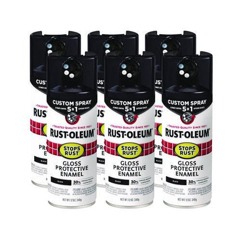 Stops Rust 5-in-1 Spray Paint, Gloss Black, 12 Oz Aerosol Can, 6/carton