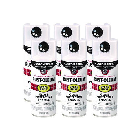 Stops Rust 5-in-1 Spray Paint, Gloss White, 12 Oz Aerosol Can, 6/carton