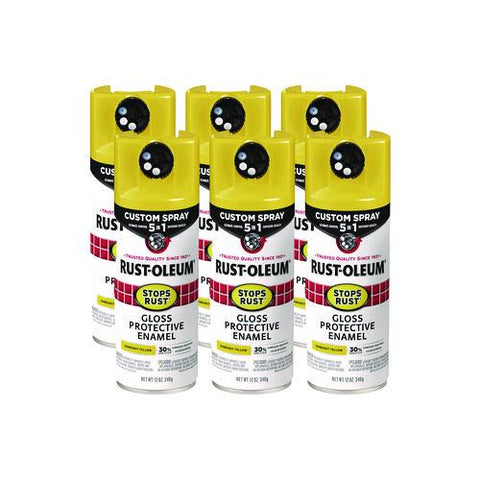 Stops Rust 5-in-1 Spray Paint, Gloss Sunburst Yellow, 12 Oz Aerosol Can, 6/carton