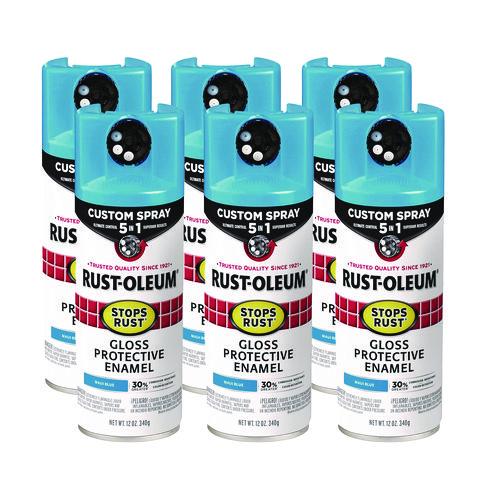 Stops Rust 5-in-1 Spray Paint, Gloss Maui Blue, 12 Oz Aerosol Can, 6/carton