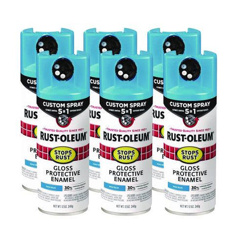Stops Rust 5-in-1 Spray Paint, Gloss Maui Blue, 12 Oz Aerosol Can, 6/carton