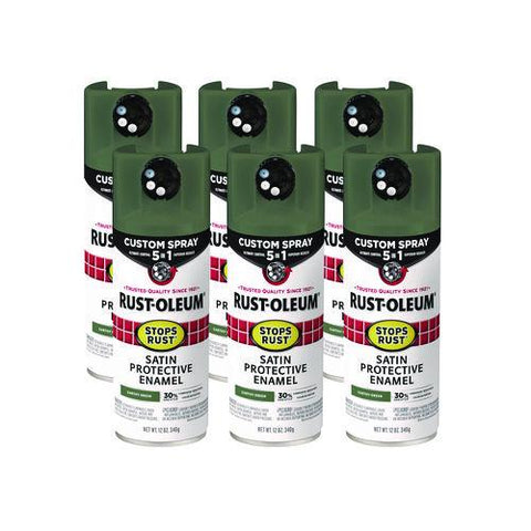 Stops Rust 5-in-1 Spray Paint, Satin Earthy Green, 12 Oz Aerosol Can, 6/carton