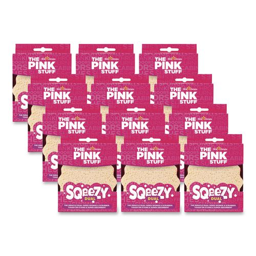 Sqeezy Dual Scrubber/sponge, 4 X 5.3, 3.8" Thick, Pink, 12/carton
