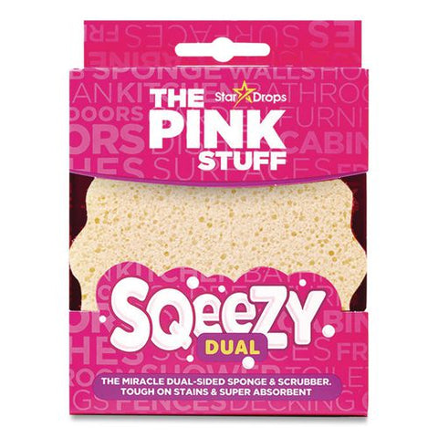 Sqeezy Dual-sided Sponge And Scrubber, 4" X 5.3", 3.8" Thick, Pink/ivory
