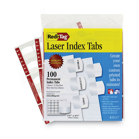 Laser Printable Index Tabs, 1/5-cut, White, 1.13" Wide, 100/pack