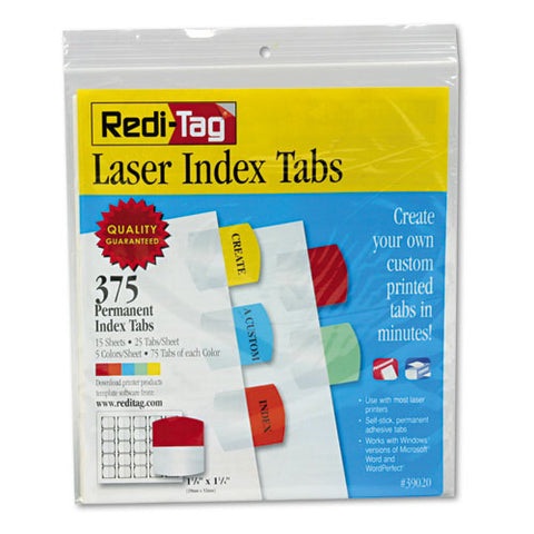 Inkjet Printable Index Tabs, 1/5-cut, Assorted Colors, 1.13" Wide, 375/pack