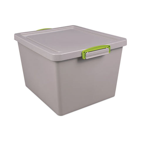 35.4 Qt. Latch Lid Storage Tote, 14.76" X 12.6" X 10.43", Dove Gray/green