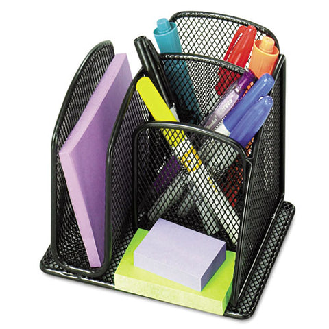 Onyx Mesh Mini Organizer, 3 Compartments, Steel, 6 X 5.25 X 5.25, Black