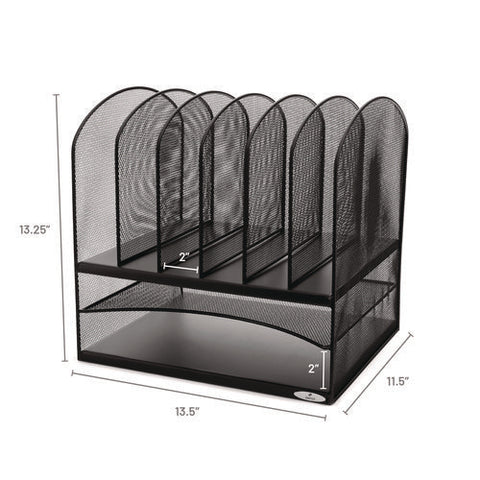 Onyx Mesh Desk Organizer With Two Horizontal And Six Upright Sections, Letter Size Files, 13.25" X 11.5" X 13", Black