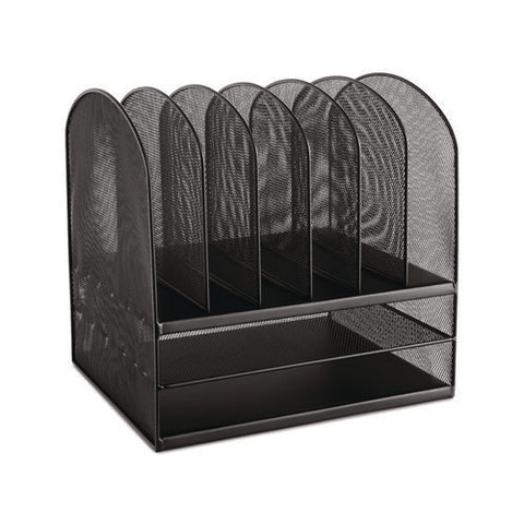 Onyx Mesh Desk Organizer With Two Horizontal And Six Upright Sections, Letter Size Files, 13.25" X 11.5" X 13", Black