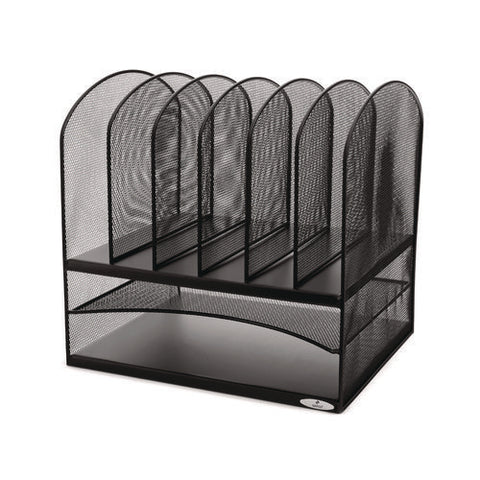 Onyx Mesh Desk Organizer With Two Horizontal And Six Upright Sections, Letter Size Files, 13.25" X 11.5" X 13", Black